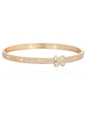 Floral Diamond 14K (or 18k upon request) Yellow Gold Pave Bangle Bracelet